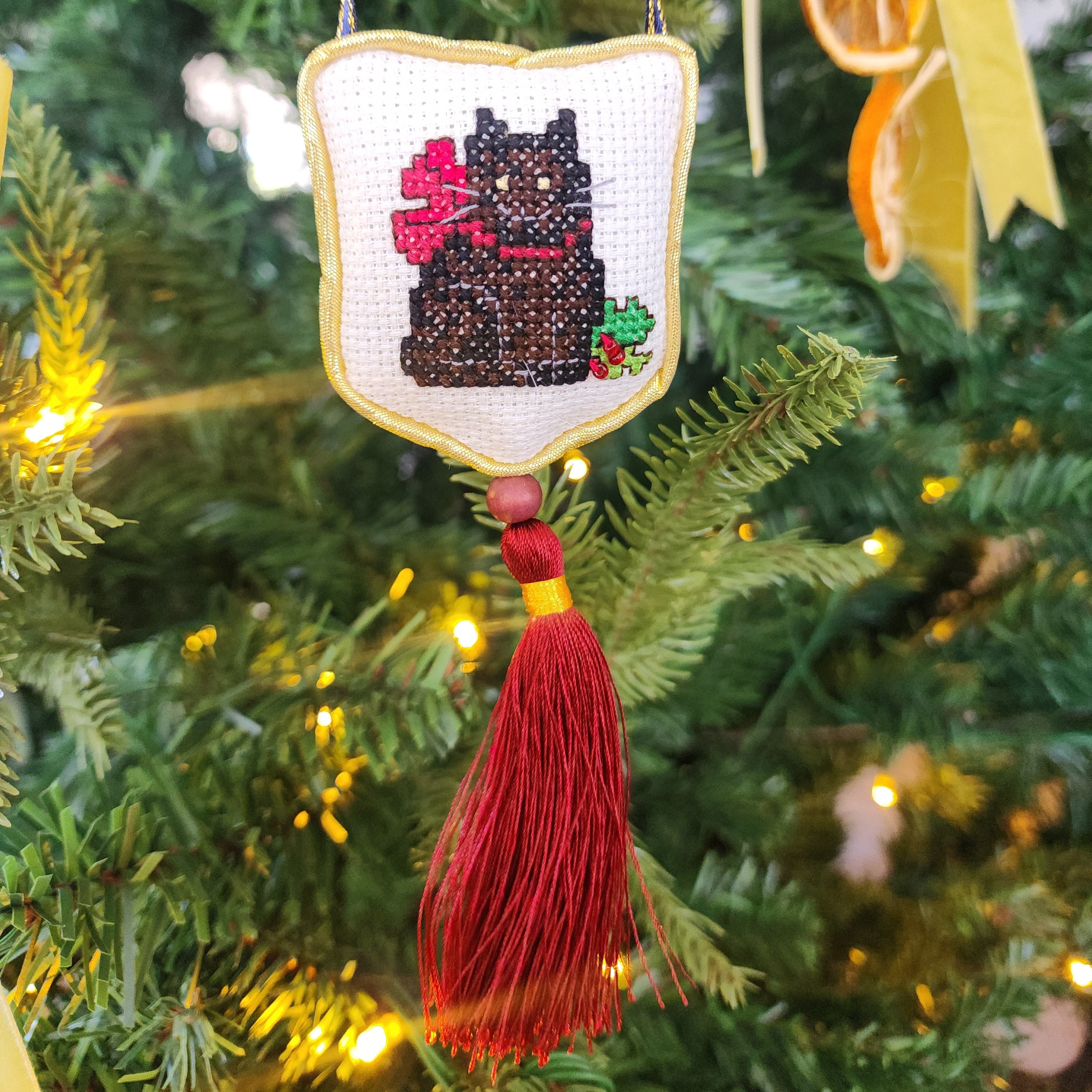 Black Cat Crossstitch Ornament