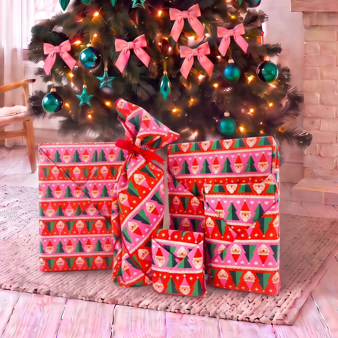 Feliz Navidad Papá Noel - 4 Furoshiki Gift Wraps