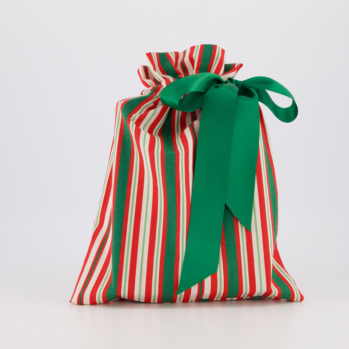 Book reusable gift bag — classic Scandi stripes in red, green and white — handmade in Afghanistan