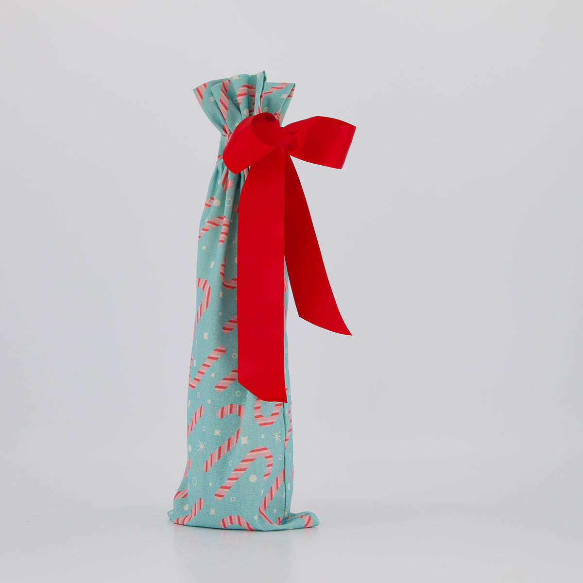 bottle reusable gift bag — sweet candy-inspired print in pink, white and mint — handmade in Afghanistan