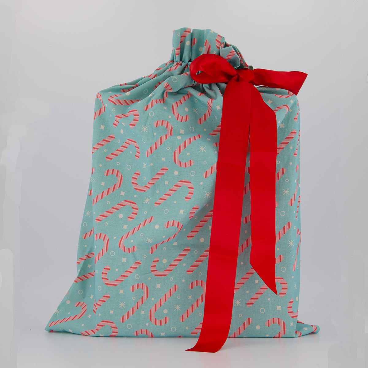 Large reusable gift bag — sweet candy-inspired print in pink, white and mint — handmade in Afghanistan