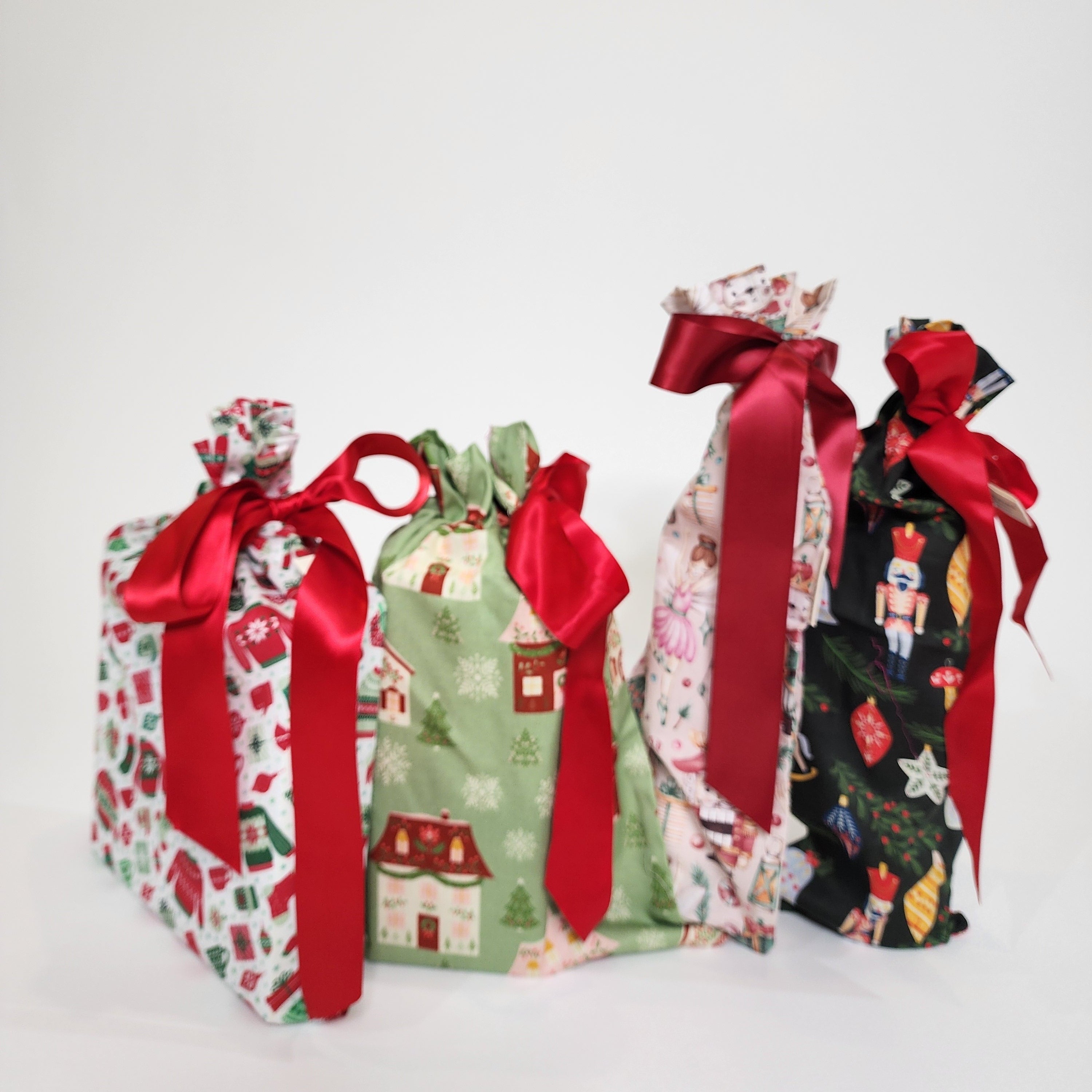 Book and bottle reusable gift bags for Christmas