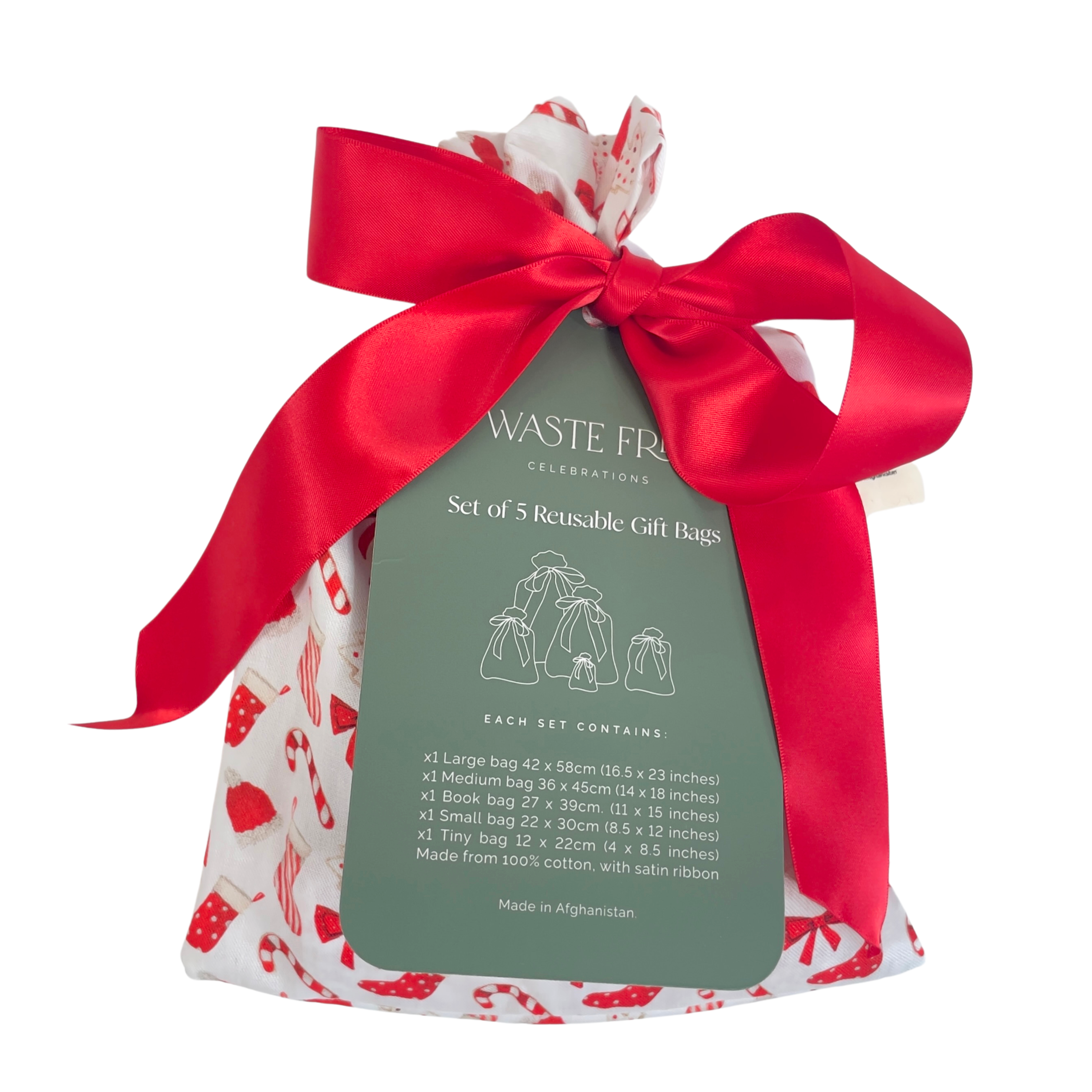 Christmas Cookies and Candy (Reusable Gift Bag Set) Set of 5