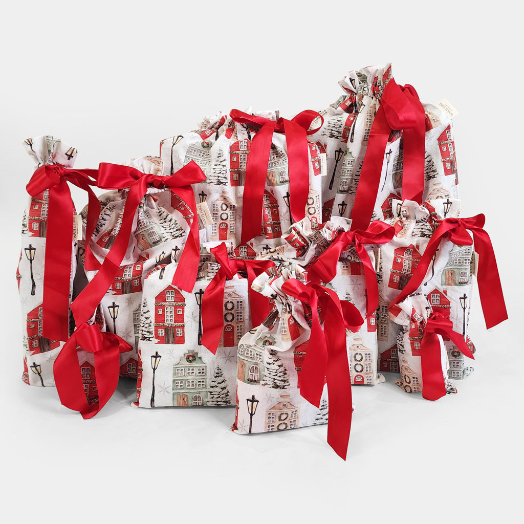 Christmas Cottages set of 10 reusable gift bags