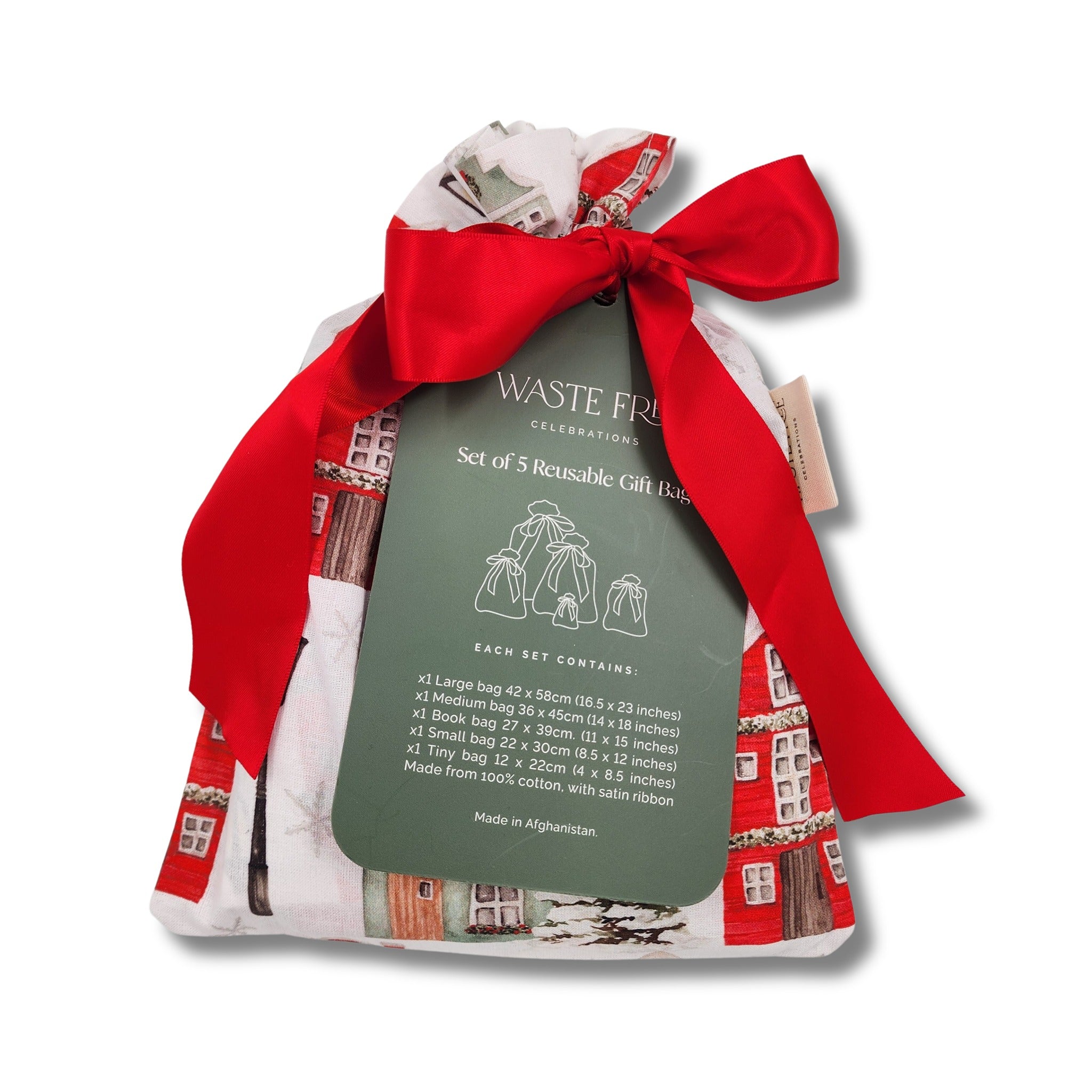 Christmas Cottages (Reusable Gift Bag Set) Set of 5