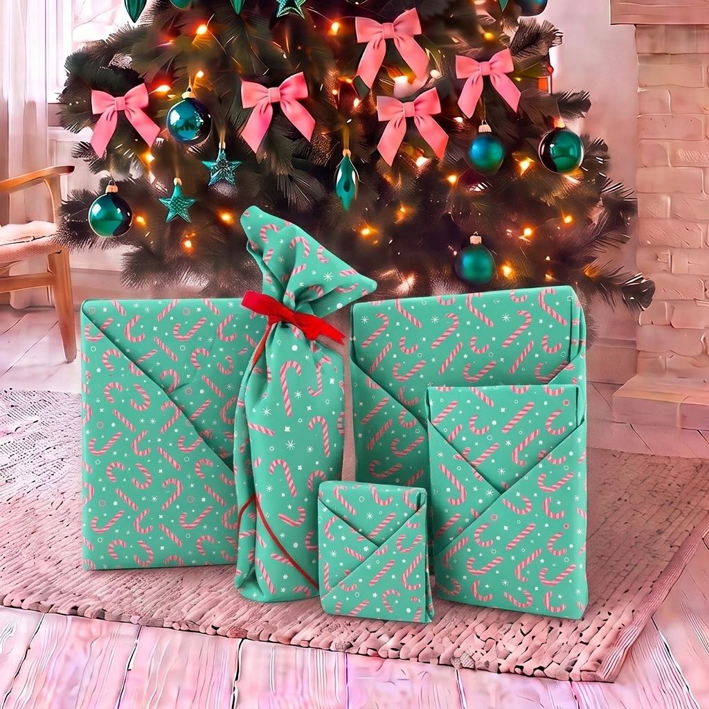 Feliz Navidad Dulces - 4 Furoshiki Gift Wraps