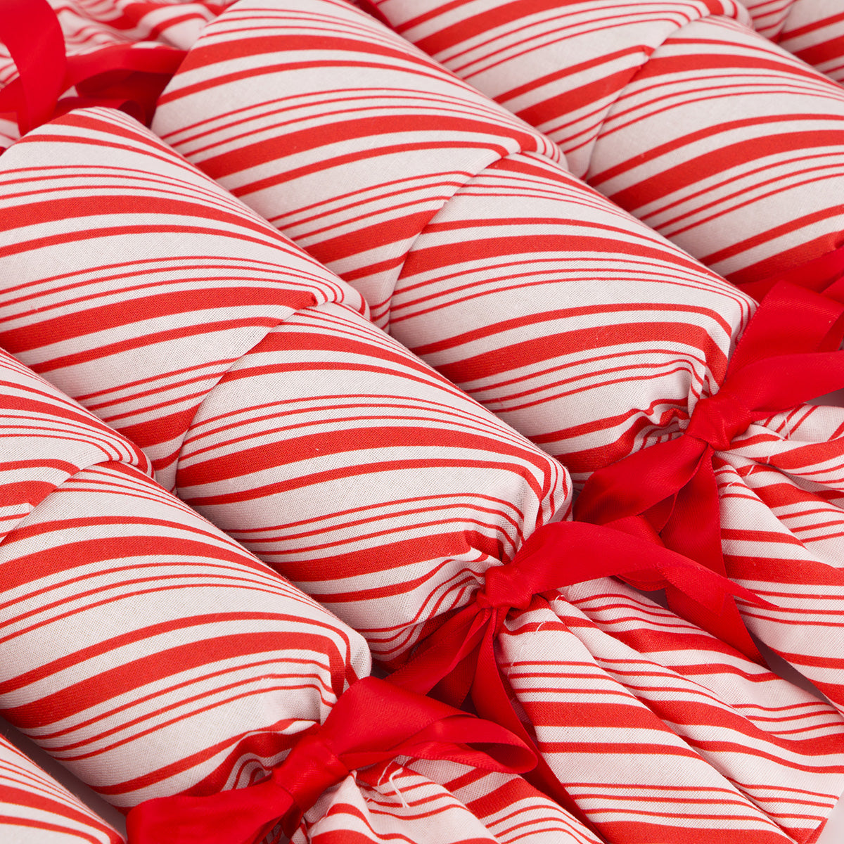 Candy Cane reusable Christmas cracker — close-up of bold red and white stripe fabric detail
