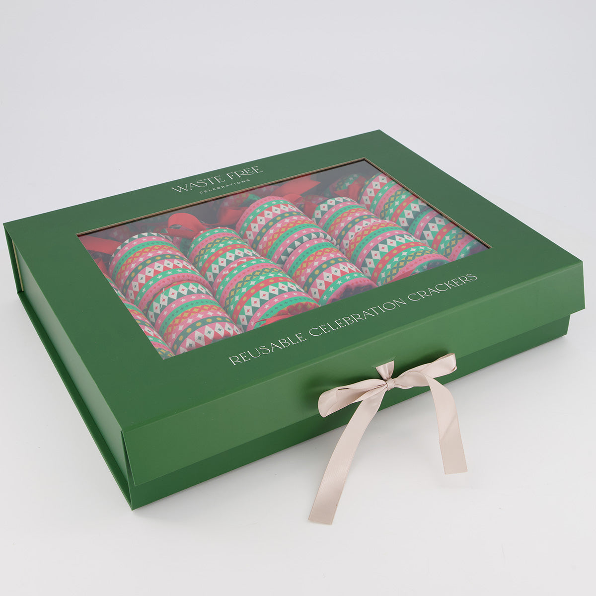 Fiesta reusable Christmas crackers — in box with ribbon closure visible — handmade in Afghanistan