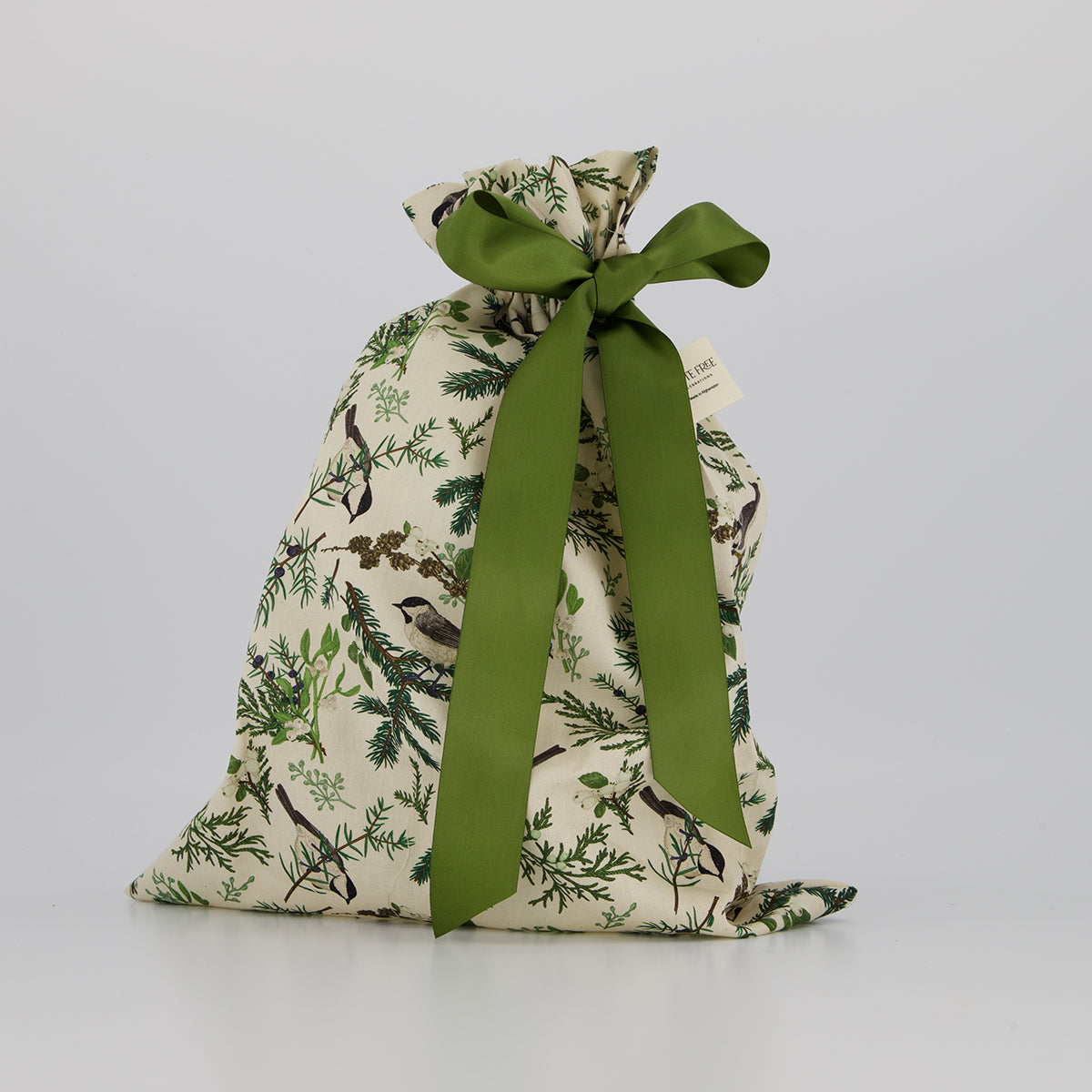 Book reusable gift bag — pine and berry print in green, brown and cream — handmade in Afghanistan