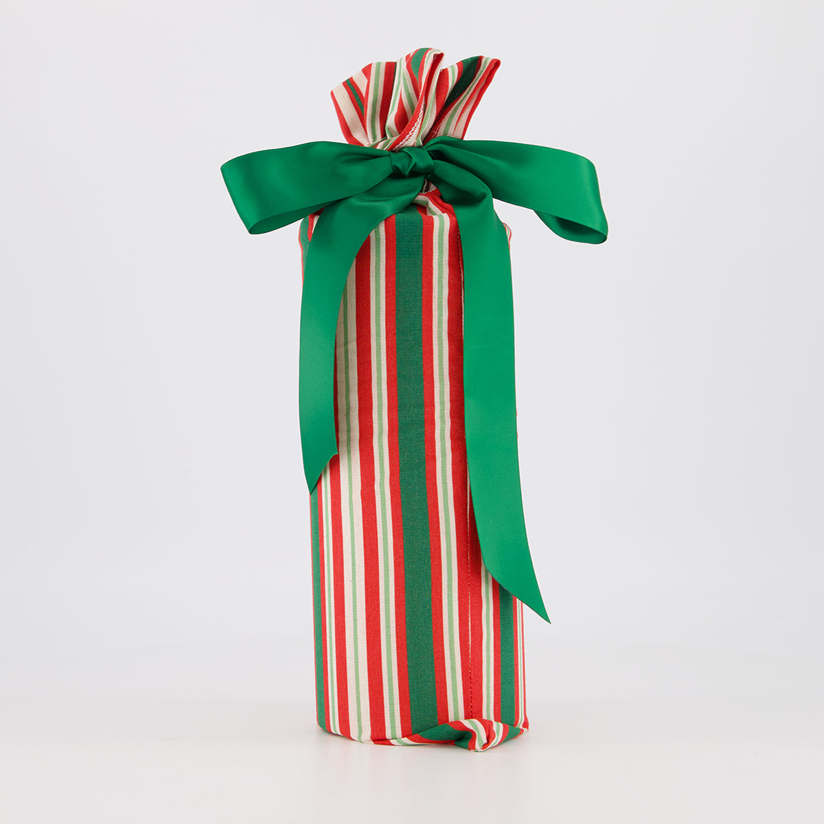 bottle reusable gift bag — classic Scandi stripes in red, green and white — handmade in Afghanistan