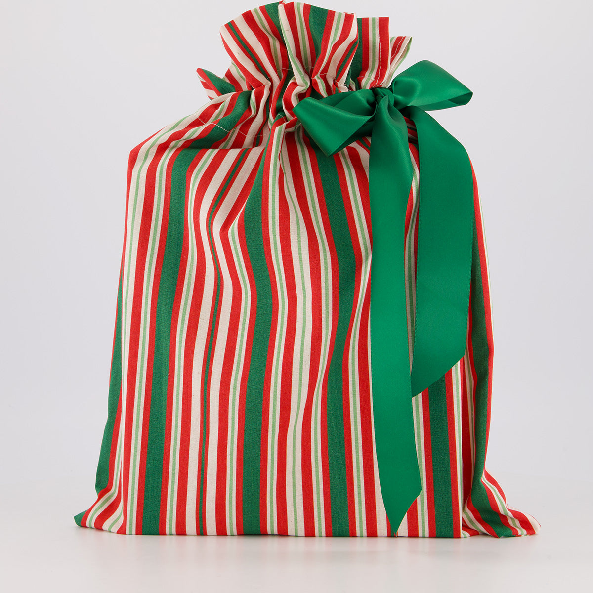 Medium reusable gift bag — classic Scandi stripes in red, green and white — handmade in Afghanistan