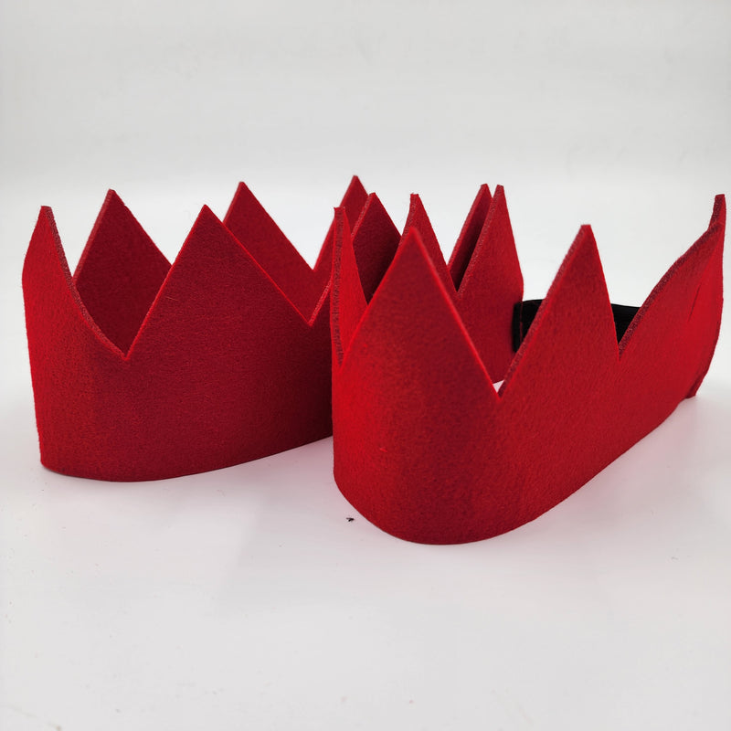 Two upright reusable wool felt crowns