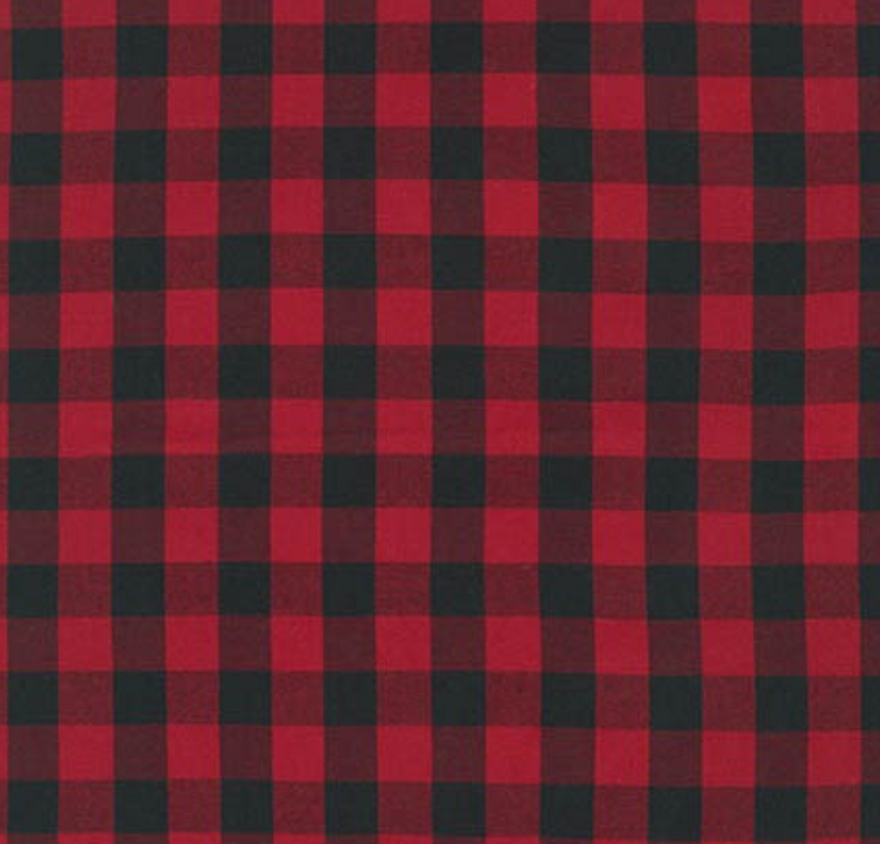 Image of American Plaid design. A swatch of fabric with red and black checks.