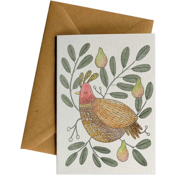 Eco Christmas Card with a drawing of a partridge in a pear tree.